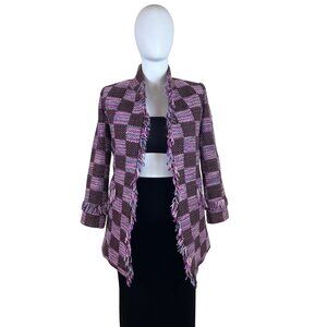 Starlite Womens Brown & Pink Woven Fringe Open Front Blazer Jacket Sz 12